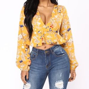 Krystal Floral Top - Mustard